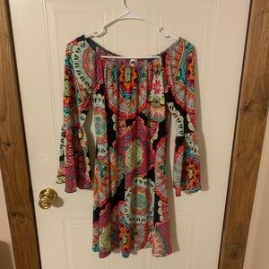 Long sleeve paisley off the shoulder dress